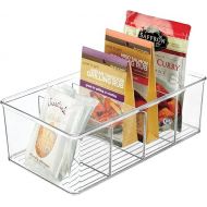 mDesign Storage Box, Stackable Box with 4 Compartments for Food Storage, Modern Kitchen Organiser For Packets of Soup, Spices, etc., Transparent