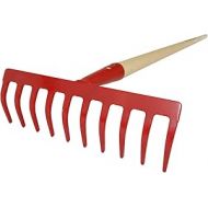 SHW-FIRE Professional Garden Rake with 10 Prongs, 150 cm Long Aspen Wood Handle, Perfect for Lawn and Garden