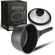 DIVORY Non-Stick Casserole 18 cm - 2 L Saucepan with Lid - Small Saucepan - Coated Milk Pan, Removable Handle for Induction, Dishwasher Safe and Oven-Safe, Black