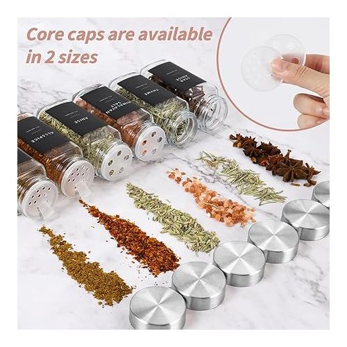  Lannvan Spice Jars Square Set [24 Pieces] with Stainless Steel Lids, 120 ml Spice Jars with 246 Labels, Spice Shaker Spice Jars Spice Container with Funnel, Empty Stickers, Cleaning Brush, Sieves