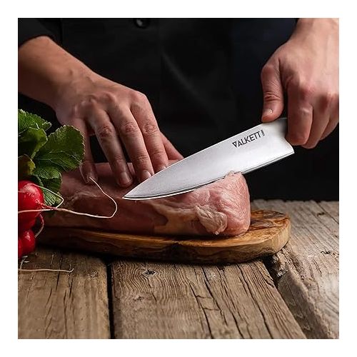  VALKETT Japanese Steel Knife Made of 10 Chef's Knife Kitchen Knife Professional Utility Knife Ergonomic Wooden Handle High Quality Sharp Durable Precise Brown