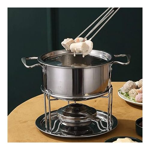  10 Piece Set Multifunctional Stainless Steel Melting Pot/Melting Bowl for Chocolate Sugar Butter Cheese Caramel Candles Melting Pot Hot Pot Fondue Set Kitchen Accessories for Buffet Party