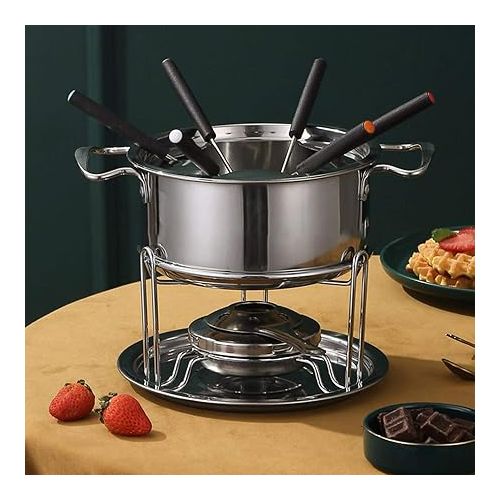  10 Piece Set Multifunctional Stainless Steel Melting Pot/Melting Bowl for Chocolate Sugar Butter Cheese Caramel Candles Melting Pot Hot Pot Fondue Set Kitchen Accessories for Buffet Party