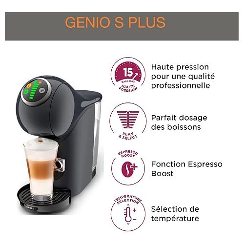  Krups KP340B NESCAFE Dolce Gusto Genio S Plus Capsule Machine Espresso Boost Temperature Selection Hot & Cold Drinks 15 Bar Pump Pressure 0.8 L Water Tank 1500 Watt Colour Cosmic Grey