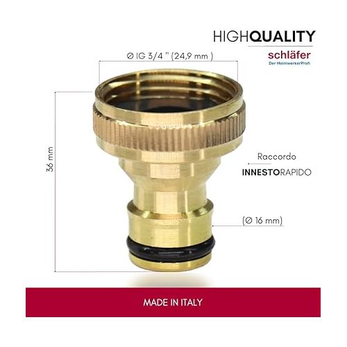  SCHLAFER 681102 | Plug-in System Tap Connection with Internal Thread 3/4 IG, Blank Brass Hose Screw Connection 3/4 Inch, Adapter Made of High-Quality Brass Tap Piece for Garden, Hose, Washing Machine