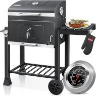 Kesser® Barbecue Trolley, XXL Charcoal Grill with Lid, Wheels, Stainless Steel Handle, Grill Grate and Thermometer, Charcoal Grill Cart, Large, for BBQ, Camping, Patio, Garden (Grey/Silver)