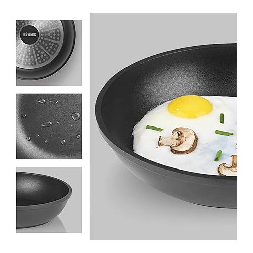  N8WERK Cast Aluminium Frying Pan in Midnight Edition 28 cm Heat Indicator Colour Changing Temperature Display Triple Ilag Ultimate Coating for Low-Fat Frying without Burning Suitable for All Hob Types