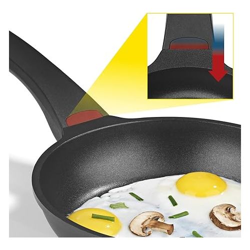  N8WERK Cast Aluminium Frying Pan in Midnight Edition 28 cm Heat Indicator Colour Changing Temperature Display Triple Ilag Ultimate Coating for Low-Fat Frying without Burning Suitable for All Hob Types