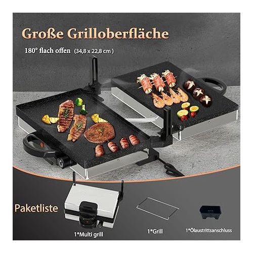  Contact Grill, Scheffler 2000 W Optigrill, Multi Grill, Lahmacun Makinasi, Grill, Toaster, Bread Machine, Stainless Steel Table Grill with Grill, Bread Baking Mould, Non-Stick Coating