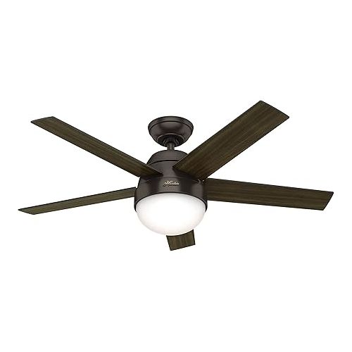  HUNTER Fan styles, 117 cm, indoor ceiling fan with lighting/remote control, premiere bronze housing, 5 reversible blades in dark walnut and black walnut, for summer/winter, mod. 50641