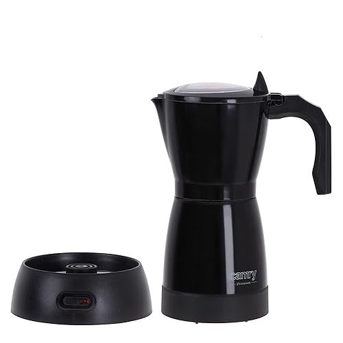  CAMRY - Electric Coffee Machine Black 300 ml - Espresso Maker for 6 Espresso Cups - Small Camping Coffee Machine - Travel Coffee Machine - Pressure Coffee Machine - 360° Rotating Stand