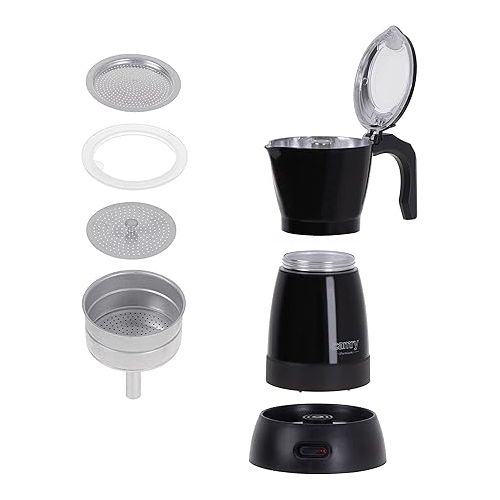  CAMRY - Electric Coffee Machine Black 300 ml - Espresso Maker for 6 Espresso Cups - Small Camping Coffee Machine - Travel Coffee Machine - Pressure Coffee Machine - 360° Rotating Stand