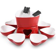 Aspiree [Bigger Size and Improved] Zen Kitchen Fondue Pot Set, Glazed Ceramic Fondue Set for Chocolate Fondue or Cheese Fondue Idea for Housewarming or Birthday Gift (Cherry Red)