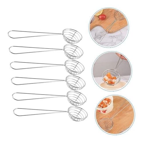  Fondue Sieve 6 Scoops for Home Professional Spider Web Bubble Noodles Serving Spoon Spaghetti Egg Multifunctional for Skimmer Asian Spoon Shabu Handle Pot Food