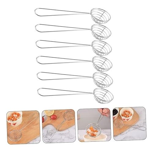  Fondue Sieve 6 Scoops for Home Professional Spider Web Bubble Noodles Serving Spoon Spaghetti Egg Multifunctional for Skimmer Asian Spoon Shabu Handle Pot Food