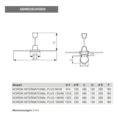  Vortice Nordik International Plus I 160 Plus Ceiling Fan, Summer and Winter Switch, Powerful and Quiet, Diameter 162 cm, White