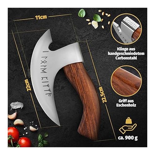  ECKWIN® Viking Pizza Cutter Axe, Weighing Knife for Pizza, Herbs, etc. Perfect Men's Gifts, Pizza Knife, Pizza Accessories for Men (Brandolf)