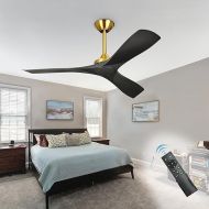 Depuley 52 Inch Modern Ceiling Fan with Remote Control, Silent, Black with Blonde Wood, 3 Blades, Speed, Timer, DC Motor for Bedroom, Kitchen, Living Room, Balcony