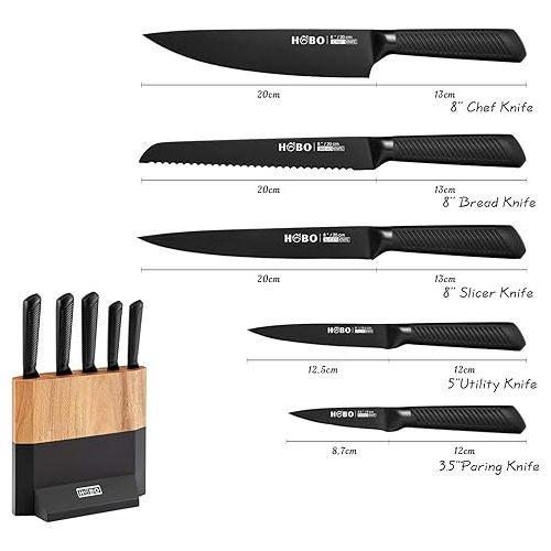  HOBO Knife Block Set, Kitchen Knife Set, Chef's Knife Set With Sharpener, Stainless Steel Knife Block Set Made Of Stainless Steel With High Carbon Content, Boxed Knife Set