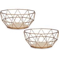 levandeo Set of 2 Baskets Metal Copper 26 x 12 cm Fruit Basket Modern Wood MDF Brown Bowl Decorative Design Table Decoration Industrial Style