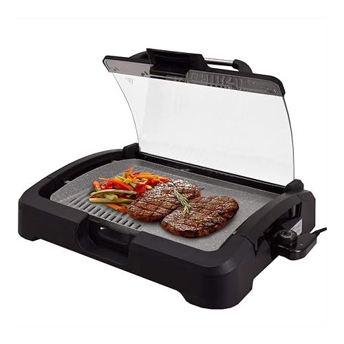  Syntrox Germany TG-2200W Electric Table Grill with Ceramic Grill Plate Electric Grill BBQ Grill Barbecue with Glass Lid