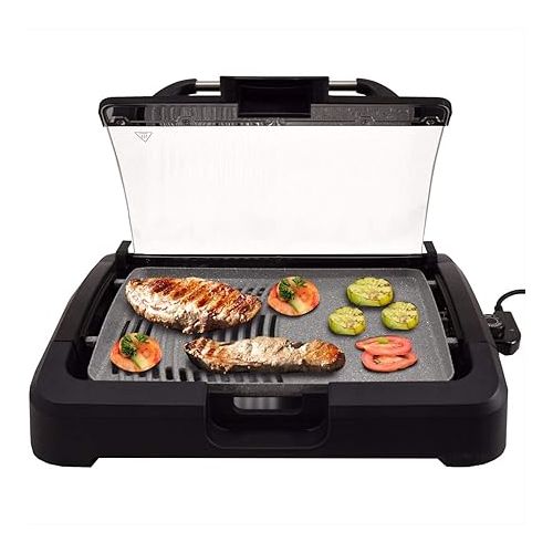  Syntrox Germany TG-2200W Electric Table Grill with Ceramic Grill Plate Electric Grill BBQ Grill Barbecue with Glass Lid