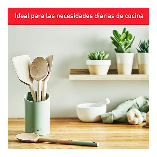  Tefal Natura K270S5 Kitchen Utensil Set, 5 Pieces: Spoon 28 cm, Spoon 29 cm, Blade Spatula 28 cm, Angle Spatula 29 cm and Stand, FSC Certified Wood