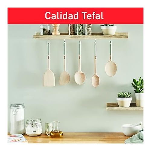  Tefal Natura K270S5 Kitchen Utensil Set, 5 Pieces: Spoon 28 cm, Spoon 29 cm, Blade Spatula 28 cm, Angle Spatula 29 cm and Stand, FSC Certified Wood