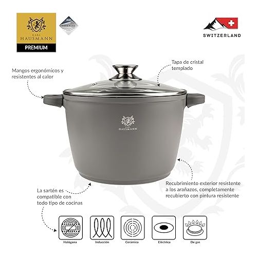  COOKMARK MARBLE Saucepan / Soup Pot, Cast Aluminium, Glass Lid, Suitable for All Types of Cookers, Including Induction, Marble Coating, Non-Stick Coating for Cooking Almost No Grease - Cookmark Marble