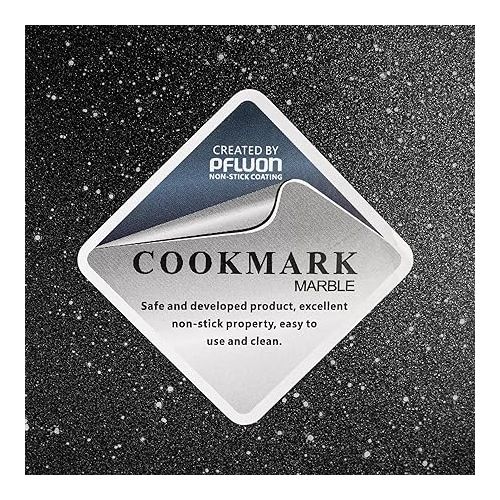  COOKMARK MARBLE Saucepan / Soup Pot, Cast Aluminium, Glass Lid, Suitable for All Types of Cookers, Including Induction, Marble Coating, Non-Stick Coating for Cooking Almost No Grease - Cookmark Marble