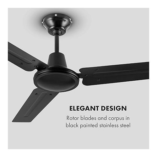  Klarstein Spin Doctor Ceiling Fan, 3 Blades, Diameter: 48 inches / 122 cm, Air Flow Rate: 9963 m³/h, 56 W, 3 Speeds, Separate Wall Control, Body: Stainless Steel, Modern, Black