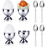 Stainless Steel Egg Cups for Soft Boiled Eggs, Set of 8 with 4 Egg Cups and 4 Egg Spoons, Egg Holder Tray, Egg Stand for Any Breakfast Table, Hard and Soft Boiled Eggs, Kitchen Tool