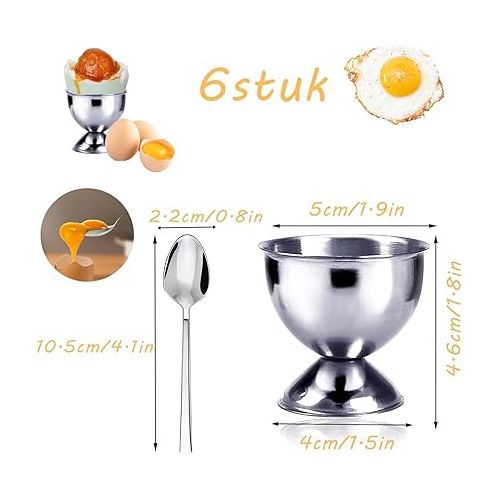  Stainless Steel Egg Cups for Soft Boiled Eggs, Set of 8 with 4 Egg Cups and 4 Egg Spoons, Egg Holder Tray, Egg Stand for Any Breakfast Table, Hard and Soft Boiled Eggs, Kitchen Tool