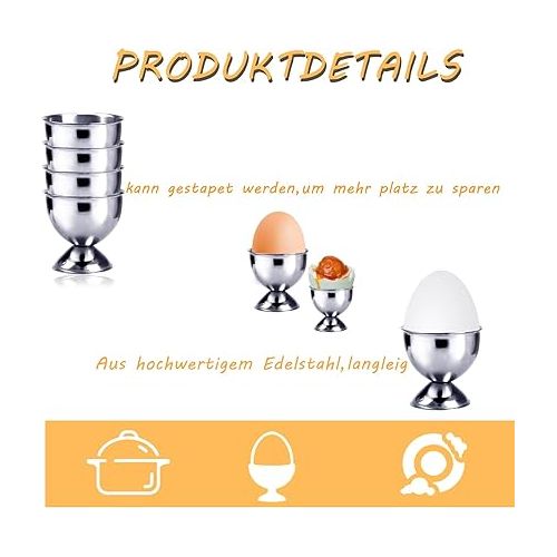  Stainless Steel Egg Cups for Soft Boiled Eggs, Set of 8 with 4 Egg Cups and 4 Egg Spoons, Egg Holder Tray, Egg Stand for Any Breakfast Table, Hard and Soft Boiled Eggs, Kitchen Tool