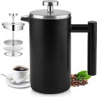 Wrobic 12oz French Press, Stainless Steel Coffee Press 350ml, Double Wall Vacuum Insulated French Press Coffee Maker, Includes 3 Additional Filter Screens and Coffee Spoon, Black