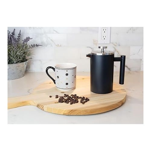  Wrobic 12oz French Press, Stainless Steel Coffee Press 350ml, Double Wall Vacuum Insulated French Press Coffee Maker, Includes 3 Additional Filter Screens and Coffee Spoon, Black