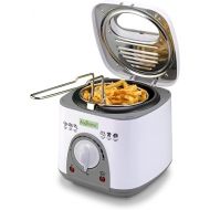 Augosma Mini Fryer with Oil, 850-950 W, Capacity: 1 Litre, Viewing Window, Stainless Steel Frying Basket, Adjustable Temperature, Heat Insulated, Non-Slip Rubber Pad, White