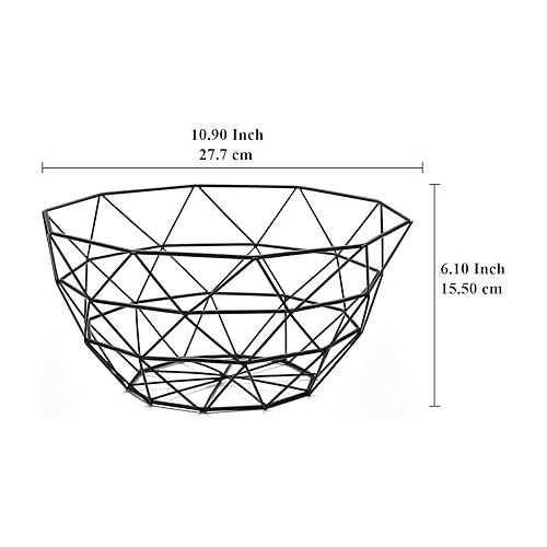  HOMQUEN Fruit Basket, Fruit Bowl, Metal Wire Fruit Basket for Kitchen Counter, Basket for Fruit, Vegetables, Bread, Snacks, Kitchen Aid (Square High, Black)