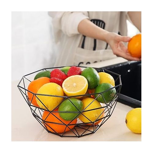  HOMQUEN Fruit Basket, Fruit Bowl, Metal Wire Fruit Basket for Kitchen Counter, Basket for Fruit, Vegetables, Bread, Snacks, Kitchen Aid (Square High, Black)