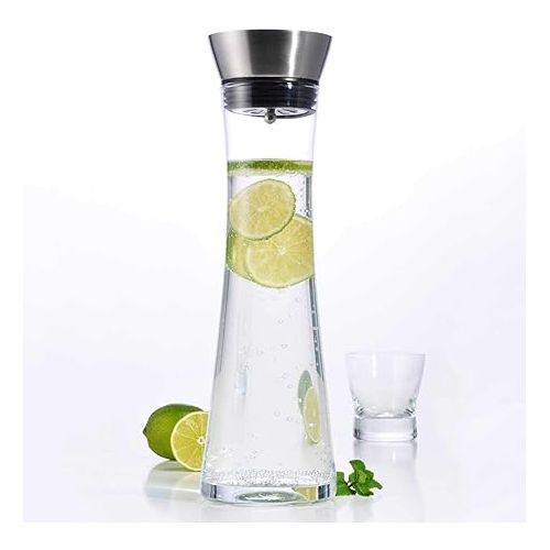  SIDCO Water Carafe Glass Juice Jug with Lid 1 Litre Stainless Steel Pourer