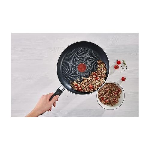  Tefal C26706 Start'Easy Frying Pan 28 cm Aluminium Titanium Non-Stick Coating Thermal Signal Technology Thermal Fusion Base for All Hobs Includes Induction Black