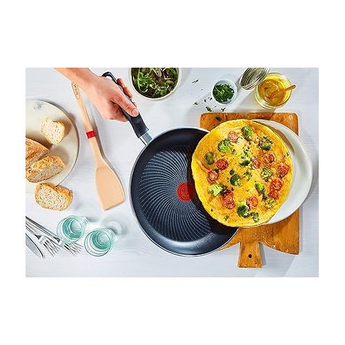  Tefal C26706 Start'Easy Frying Pan 28 cm Aluminium Titanium Non-Stick Coating Thermal Signal Technology Thermal Fusion Base for All Hobs Includes Induction Black