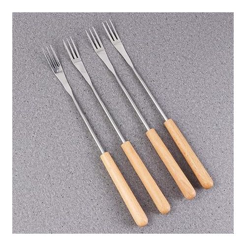  YARNOW Pack of 6 Cheese Fondue Forks Barbecue Skewer Forks with Heat Resistant Wooden Handle for Chocolate Cheese Fondue Marshmallow Roast