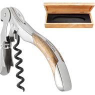 Pulltex Toledo Oak Handle Sommelier Knife in Wooden Case with Laser Engraving Corkscrew Metal Double Lever