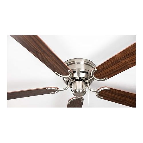  Pepeo - Kisa ceiling fan without lighting | Fan with pull switch in silver with reversible blades in oak and walnut wood look, diameter 105 cm. (colour: brushed nickel, oak/walnut)