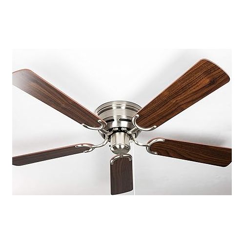  Pepeo - Kisa ceiling fan without lighting | Fan with pull switch in silver with reversible blades in oak and walnut wood look, diameter 105 cm. (colour: brushed nickel, oak/walnut)