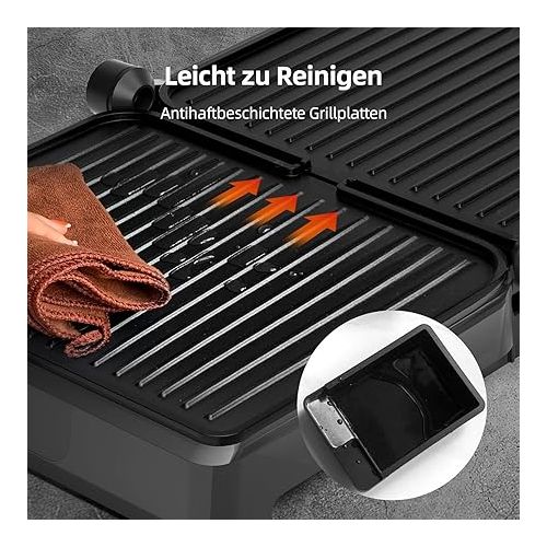  Electric Contact Grill XXL, Multifunctional Table Grill as BBQ Grill, Sandwich Maker & Panini Press Grill, 2200 W, Opens 180 Degrees