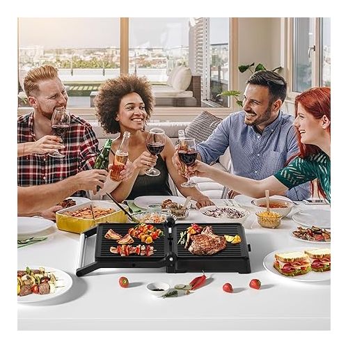  Electric Contact Grill XXL, Multifunctional Table Grill as BBQ Grill, Sandwich Maker & Panini Press Grill, 2200 W, Opens 180 Degrees