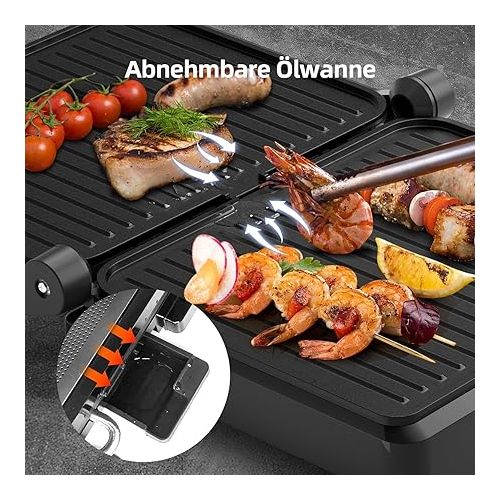 Electric Contact Grill XXL, Multifunctional Table Grill as BBQ Grill, Sandwich Maker & Panini Press Grill, 2200 W, Opens 180 Degrees