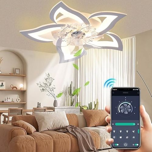  Wildcat Ceiling Fan with Lighting Quiet Modern LED with Remote Control Timer Flower Shape Design Fan Ceiling Light for Bedroom Kitchen